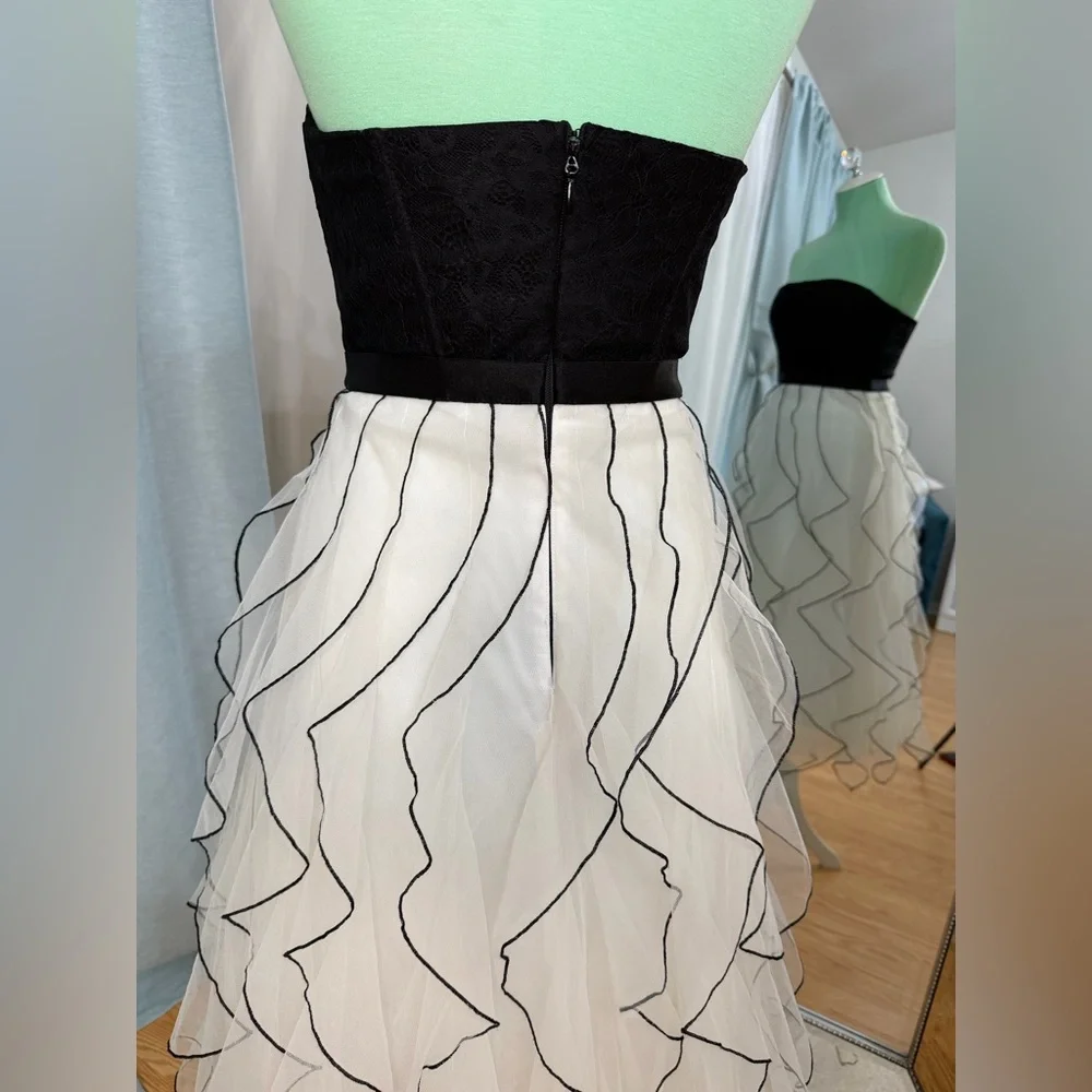 BCBG cocktail Elegant Black and White Strapless Dress - Picture 6 of 8
